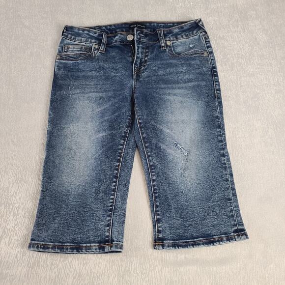 True Religion Pants - True Religion Riley knee length distressed women's shorts jeans blue Size 28 Y2K